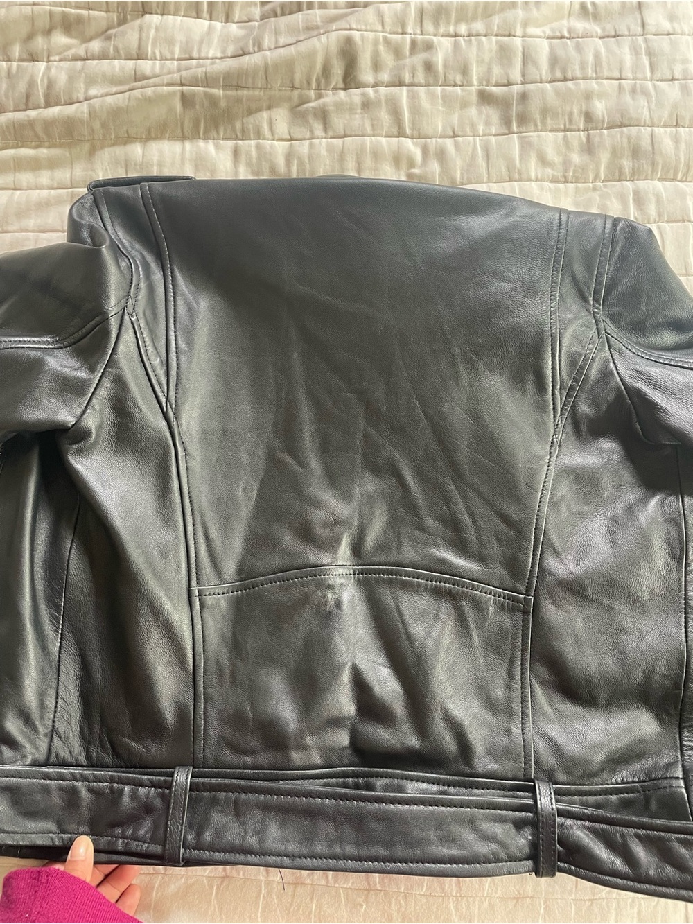 Zara Black Leather Asymmetrical Biker Jacket - Picture 3 of 4
